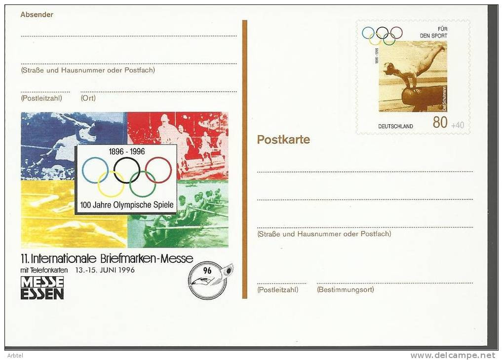 ALEMANIA ENTRO POSTAL 100 AÑOS COMITÉ OLIMPICO OLIMPIADAS DEPORTE REMO NATACION SALTO GIMNASIA - Autres & Non Classés