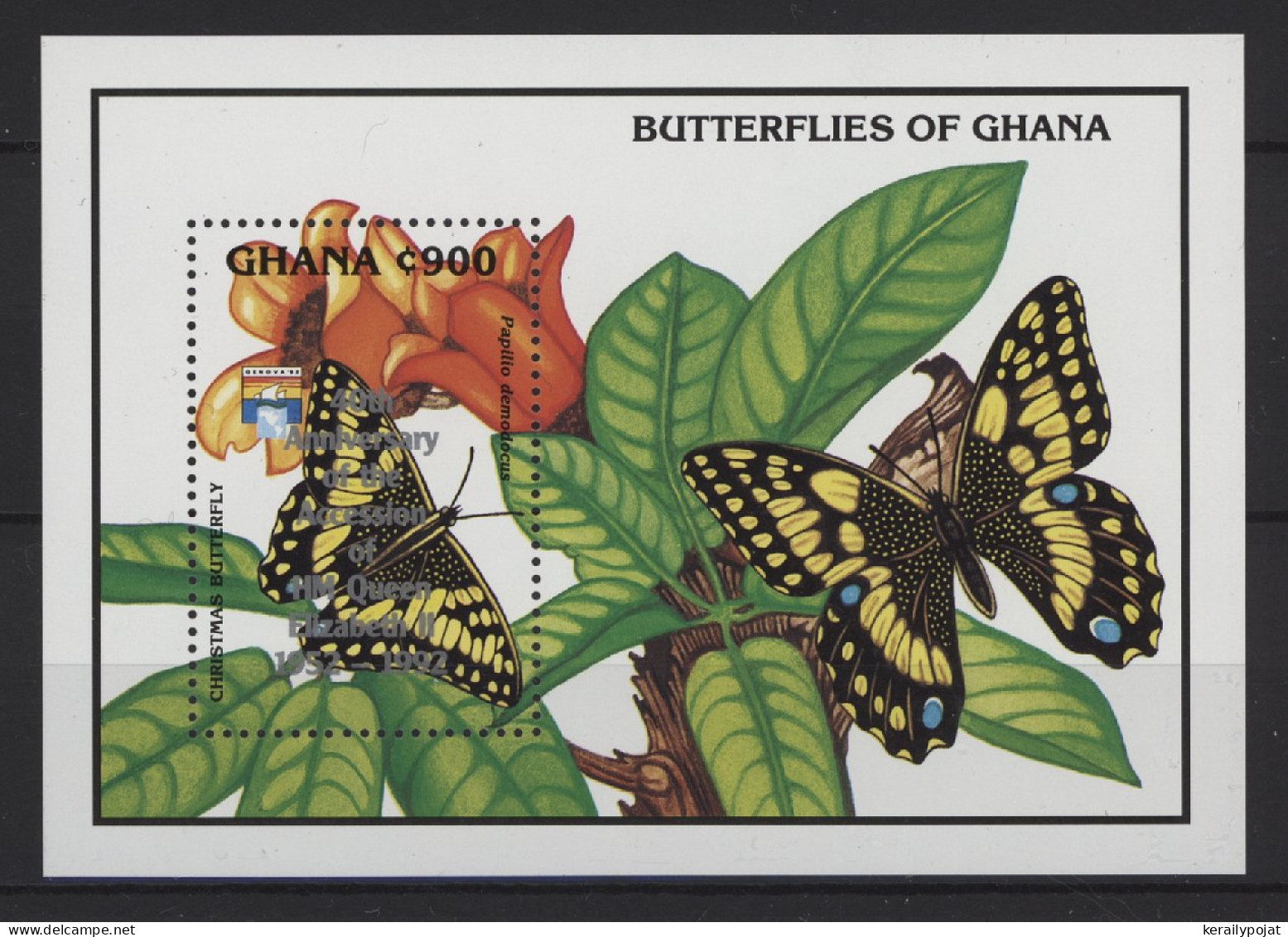 Ghana - 1992 Butterflies Overprints Block (1) MNH__(TH-26840) - Ghana (1957-...)