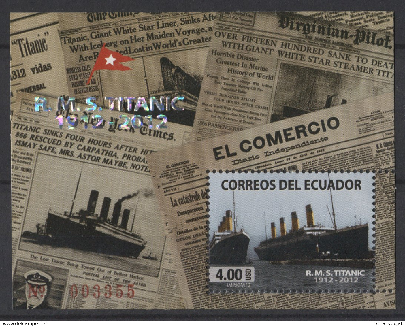 Ecuador - 2012 Titanic Block (1) MNH__(TH-26476) - Ecuador