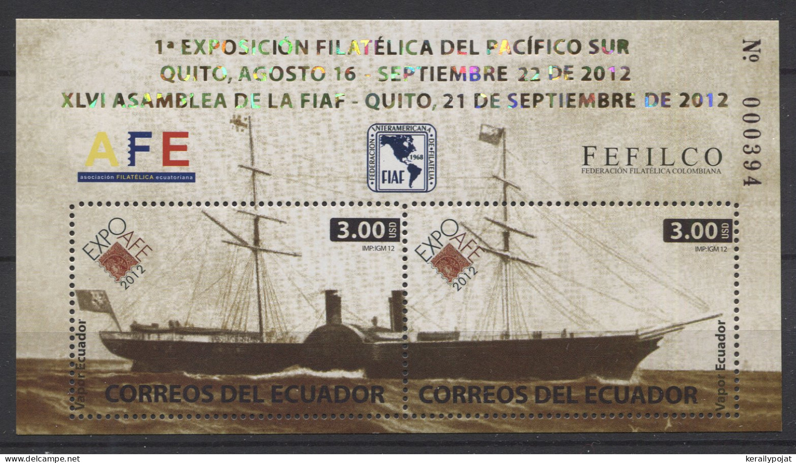 Ecuador - 2012 Steamship Ecuador (gold Inscription) Block MNH__(TH-26483) - Ecuador