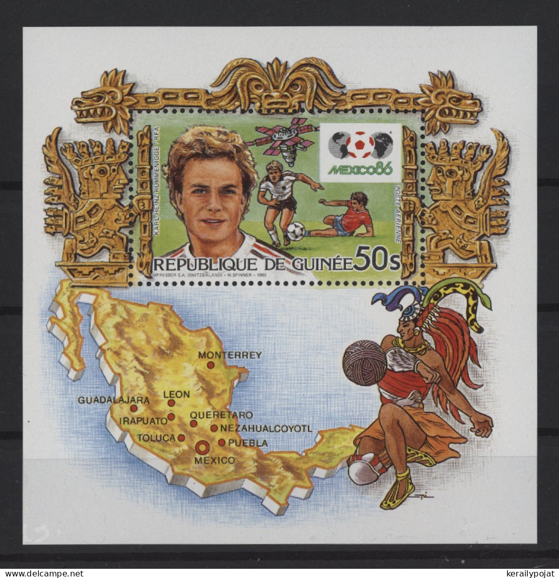 Guinea - 1985 Soccer World Cup Block MNH__(TH-27815) - Guinea (1958-...)