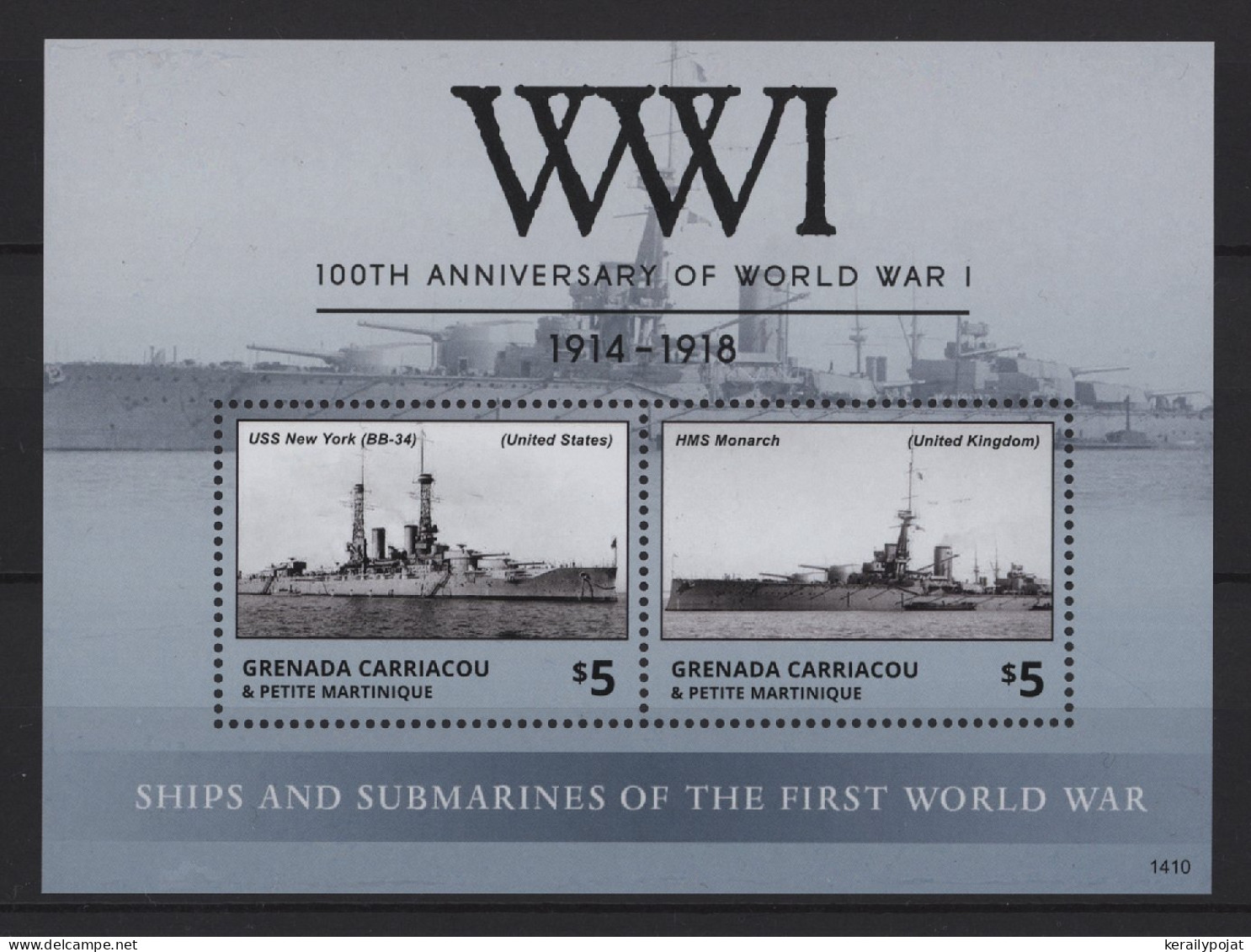 Grenada Grenadines - 2014 First World War Block (2) MNH__(TH-27393) - Grenada (1974-...)