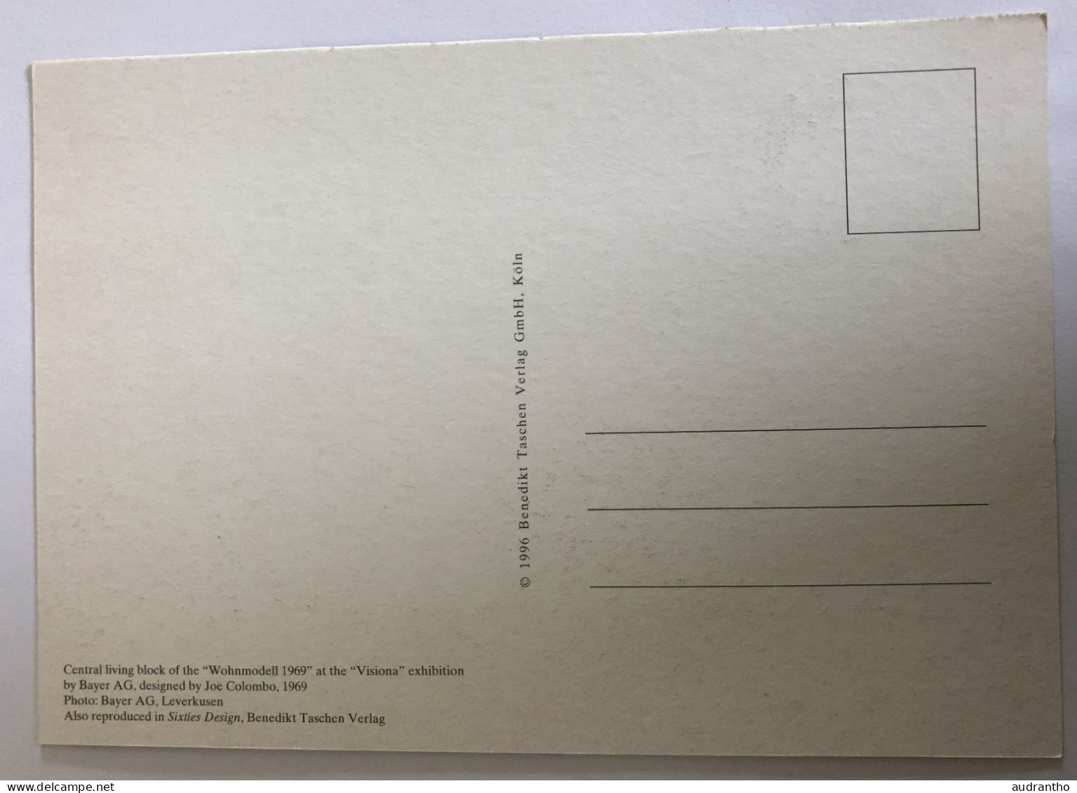 Carte Postale 1996 Art Contemporain Sixties Design Benedikt Taschen Köln - Central Living Block Joe Colombo - Kunstgegenstände