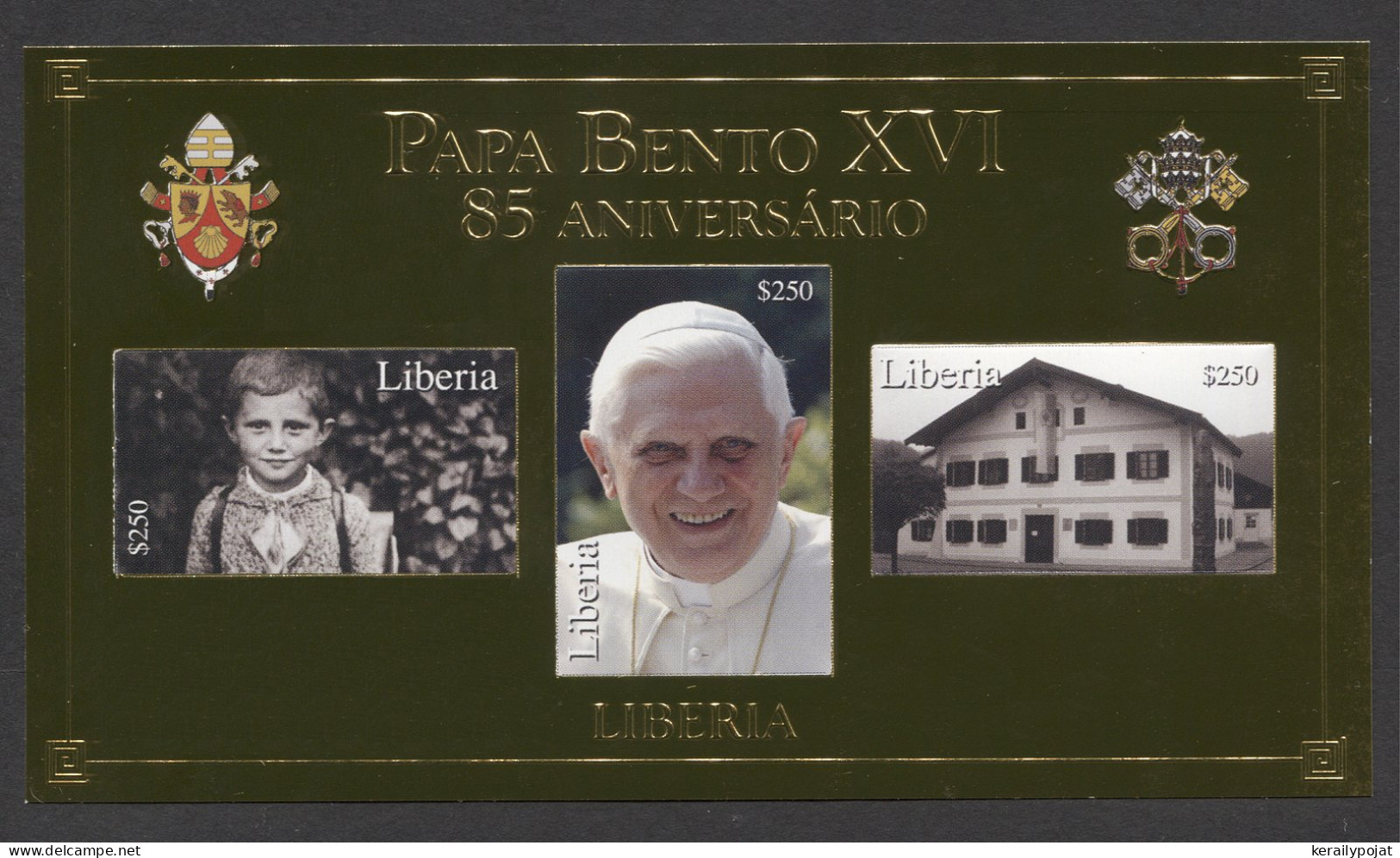 Liberia - 2012 Pope Benedict XVI Gold Stamp Block MNH__(TH-23611) - Liberia