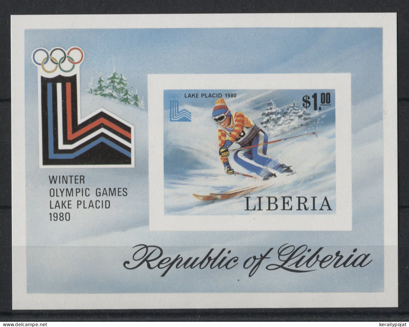 Liberia - 1980 Lake Placid Block IMPERFORATE MNH__(TH-23713) - Liberia