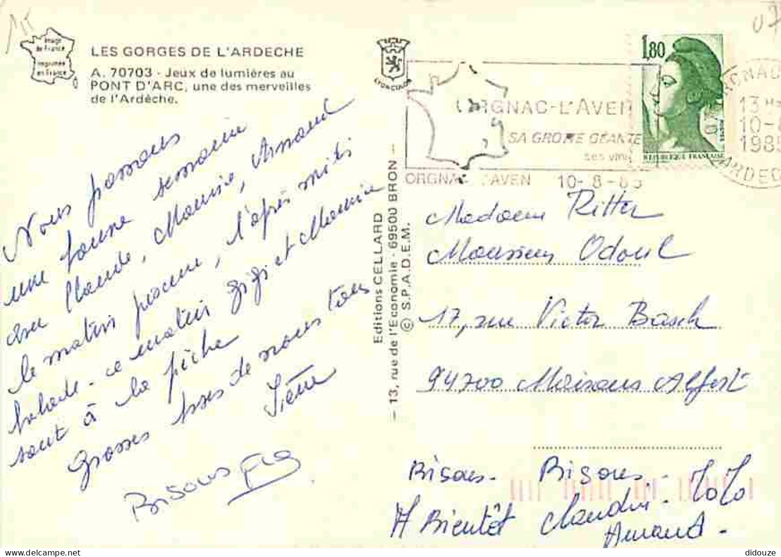 07 - Ardèche - Gorges De L'Ardèche - Le Pont D'Arc - Flamme Postale De Orgnac L'Aven - CPM - Voir Scans Recto-Verso - Vallon Pont D'Arc