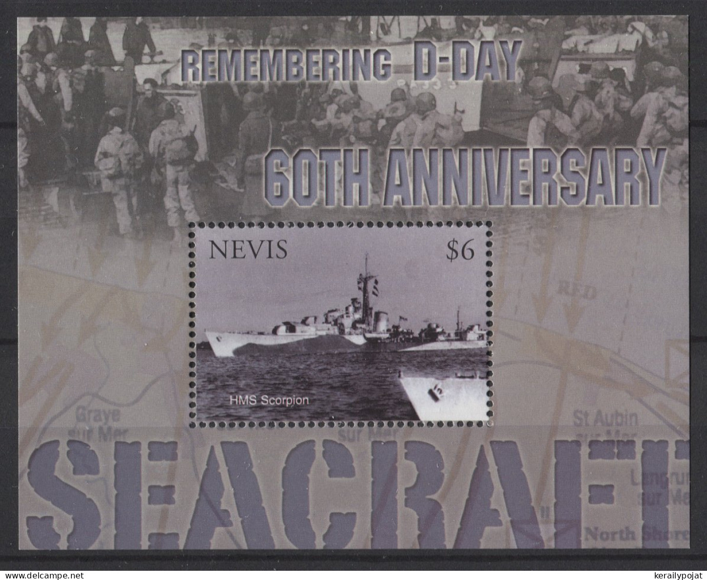 Nevis - 2004 Allied Troops In Normandy Block MNH__(TH-26449) - St.Kitts Und Nevis ( 1983-...)