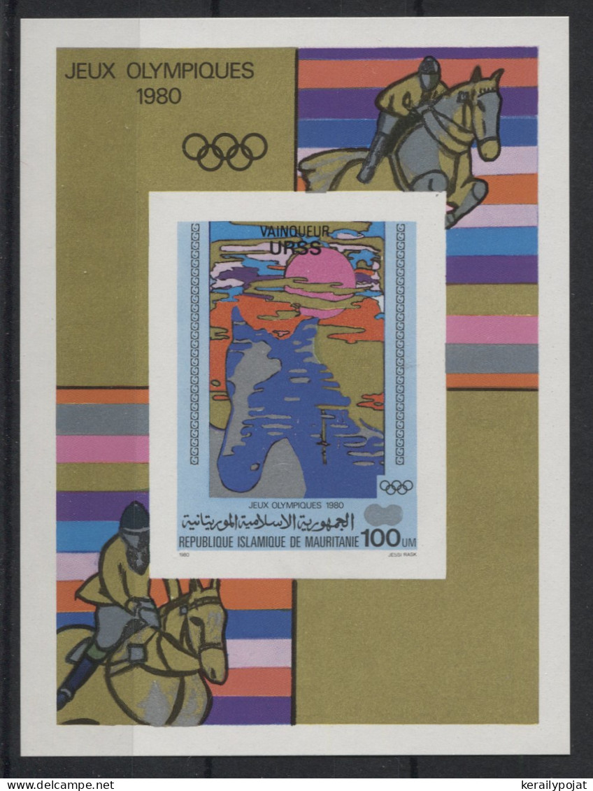 Mauritania - 1980 Moscow Show Jumping Overprints Block IMPERFORATE MNH__(TH-23744) - Mauritania (1960-...)