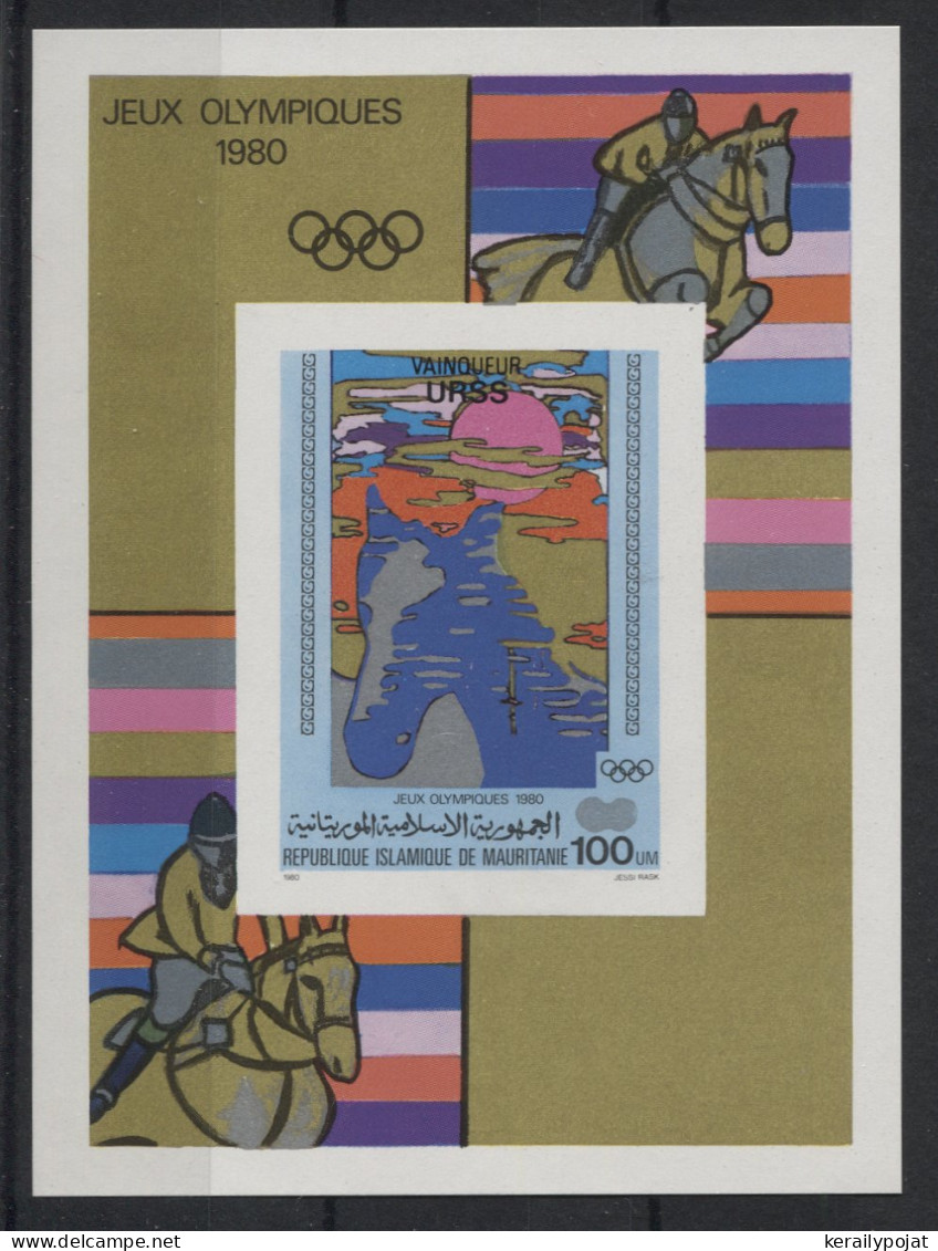 Mauritania - 1980 Moscow Show Jumping Overprints Block IMPERFORATE MNH__(TH-23744) - Mauritanie (1960-...)