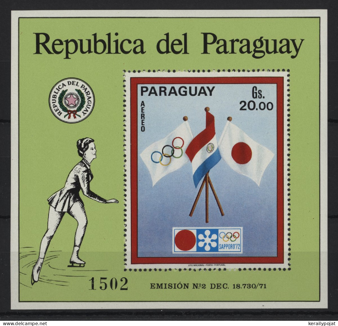 Paraguay - 1972 Winter Olympics Sapporo Block (2) MNH__(TH-24288) - Paraguay