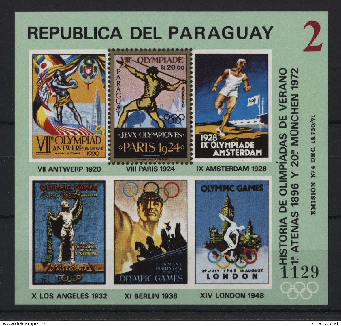 Paraguay - 1972 History Of The Olympic Games Block (4) MNH__(TH-24233) - Paraguay