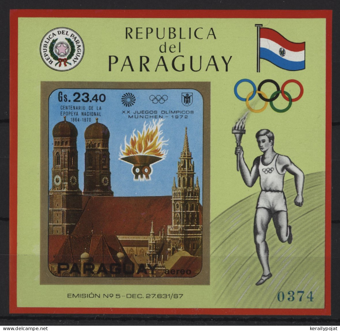 Paraguay - 1970 Summer Olympics Munich Block (2) MNH__(TH-24281) - Paraguay