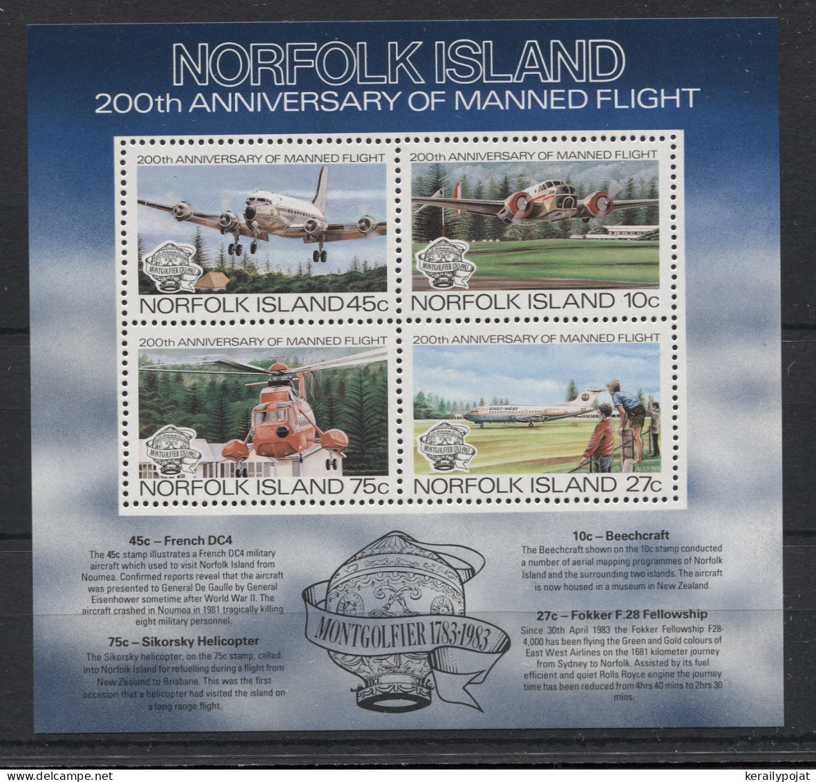 Norfolk Island - 1983 Aviation Block MNH__(TH-23672) - Isola Norfolk