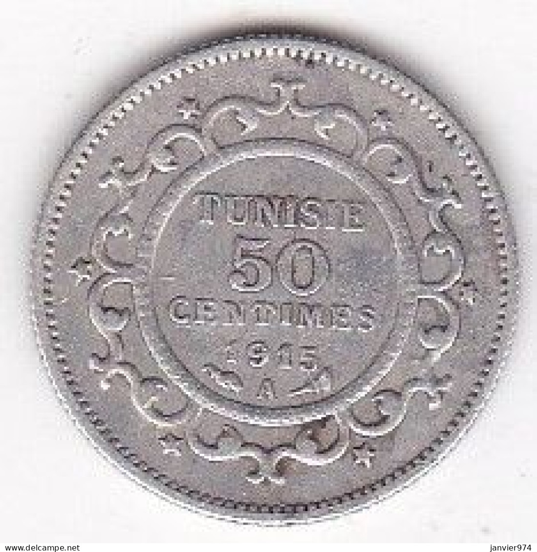 Protectorat Français Tunisie 50 Centimes 1915 AH 1334, En Argent , Lec# 163 - Tunesien