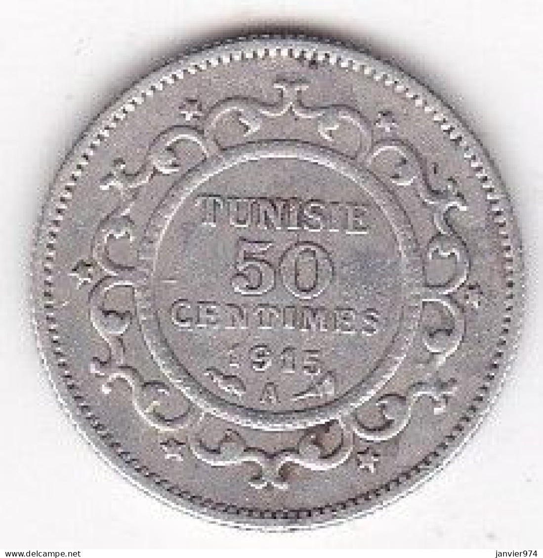 Protectorat Français Tunisie 50 Centimes 1915 AH 1334, En Argent , Lec# 163 - Tunisia