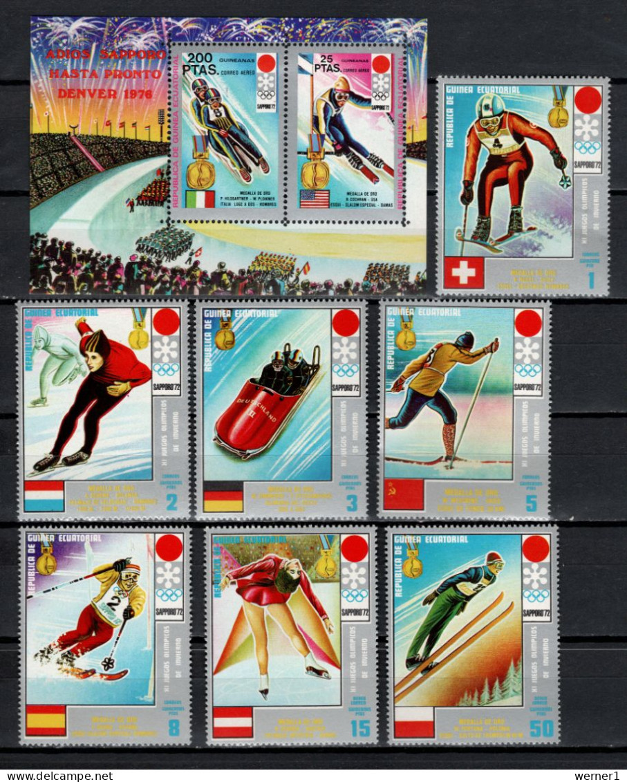 Equatorial Guinea 1972 Olympic Games Sapporo Set Of 7 + S/s MNH - Inverno1972: Sapporo