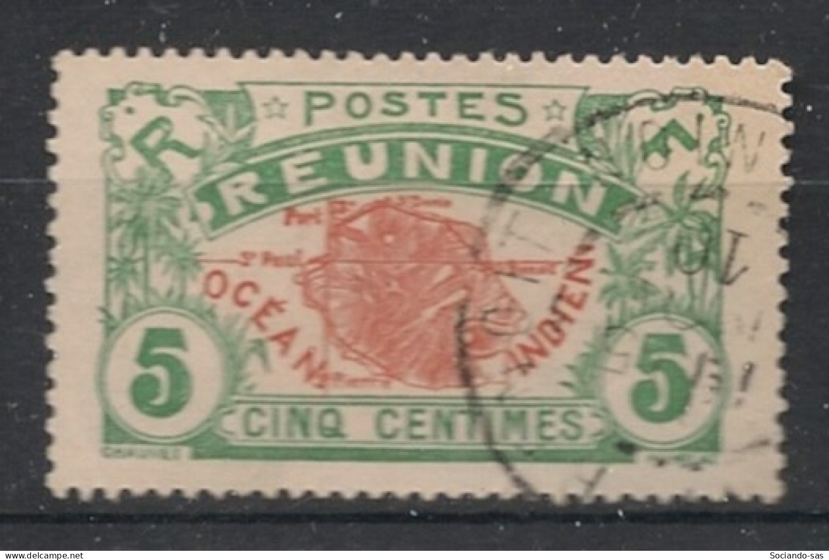 REUNION - 1907-17 - N°YT. 59 - Carte De L'ile 5c Vert - Oblitéré / Used - Gebruikt