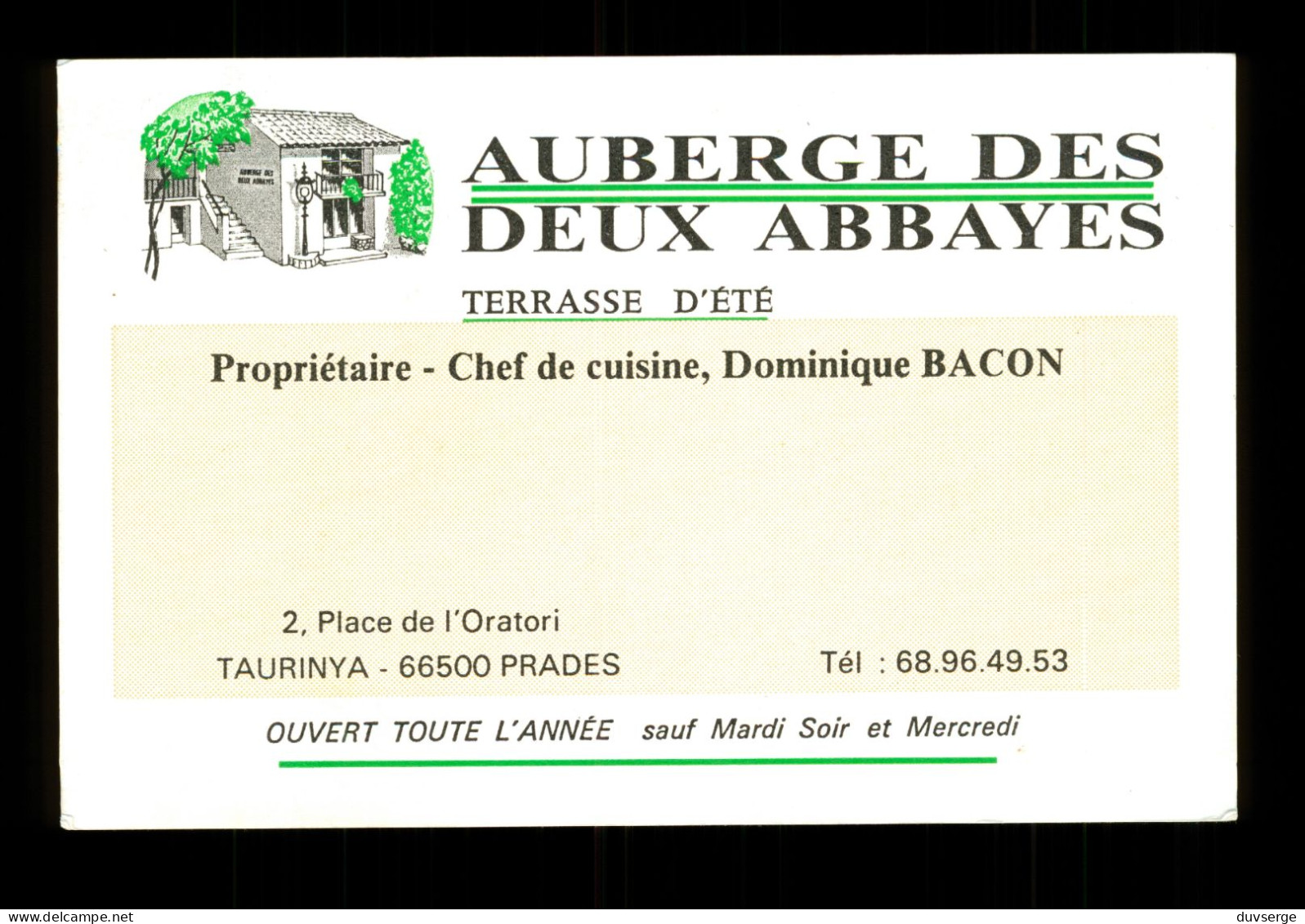 66 Pyrenées Orientales Prades Carte Publicitaire Auberge Des Deux Abbayes ( Voir Dos ) Format 10cm X 15cm - Prades