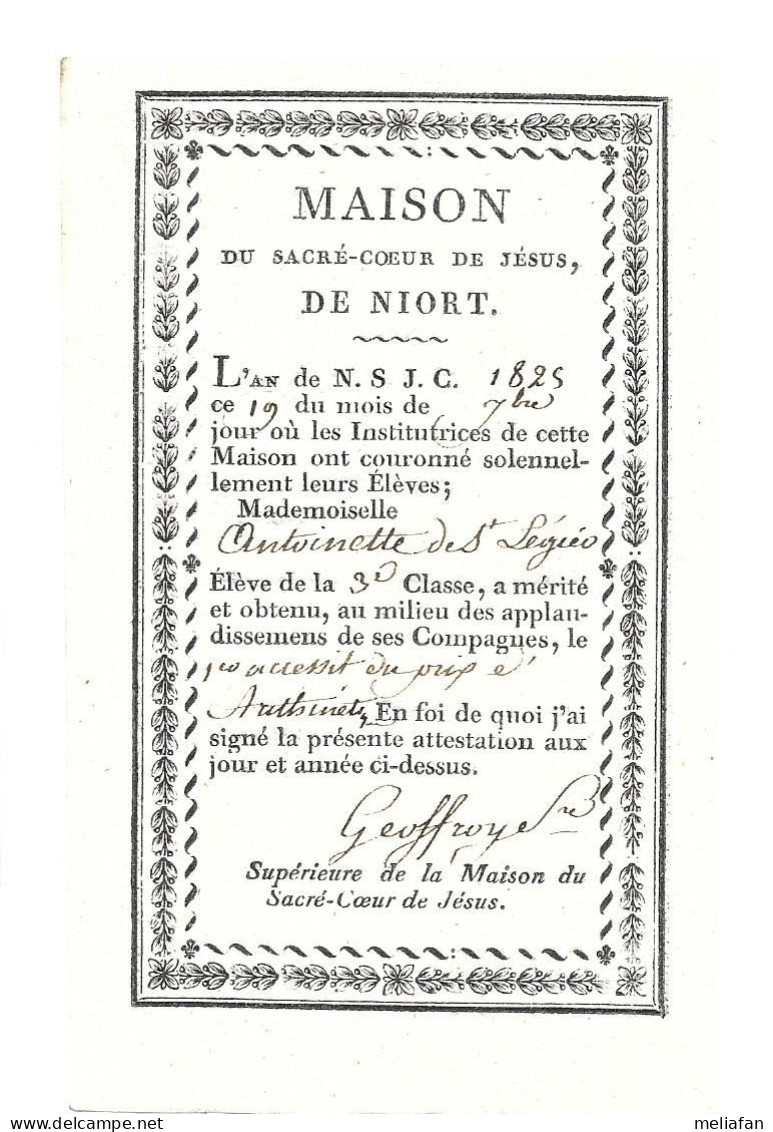 KB645 - MAISON DU SACRE COEUR DE JESUS NIORT - DIPLOME 3ème - ANTOINETTE DE SAINT LEGER - Diplomi E Pagelle