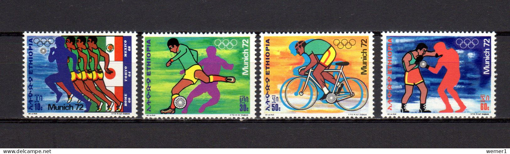 Ethiopia 1972 Olympic Games Munich, Football Soccer, Cycling, Boxing, Athletics Set Of 4 MNH - Ete 1972: Munich