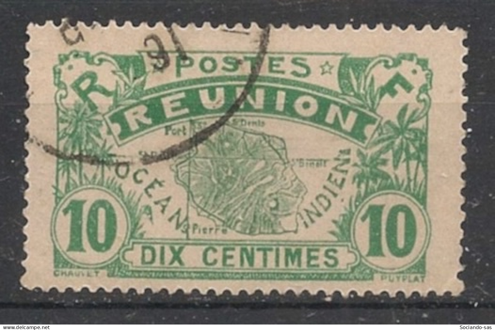 REUNION - 1922-26 - N°YT. 85 - Carte De L'ile 10c Vert - Oblitéré / Used - Gebraucht