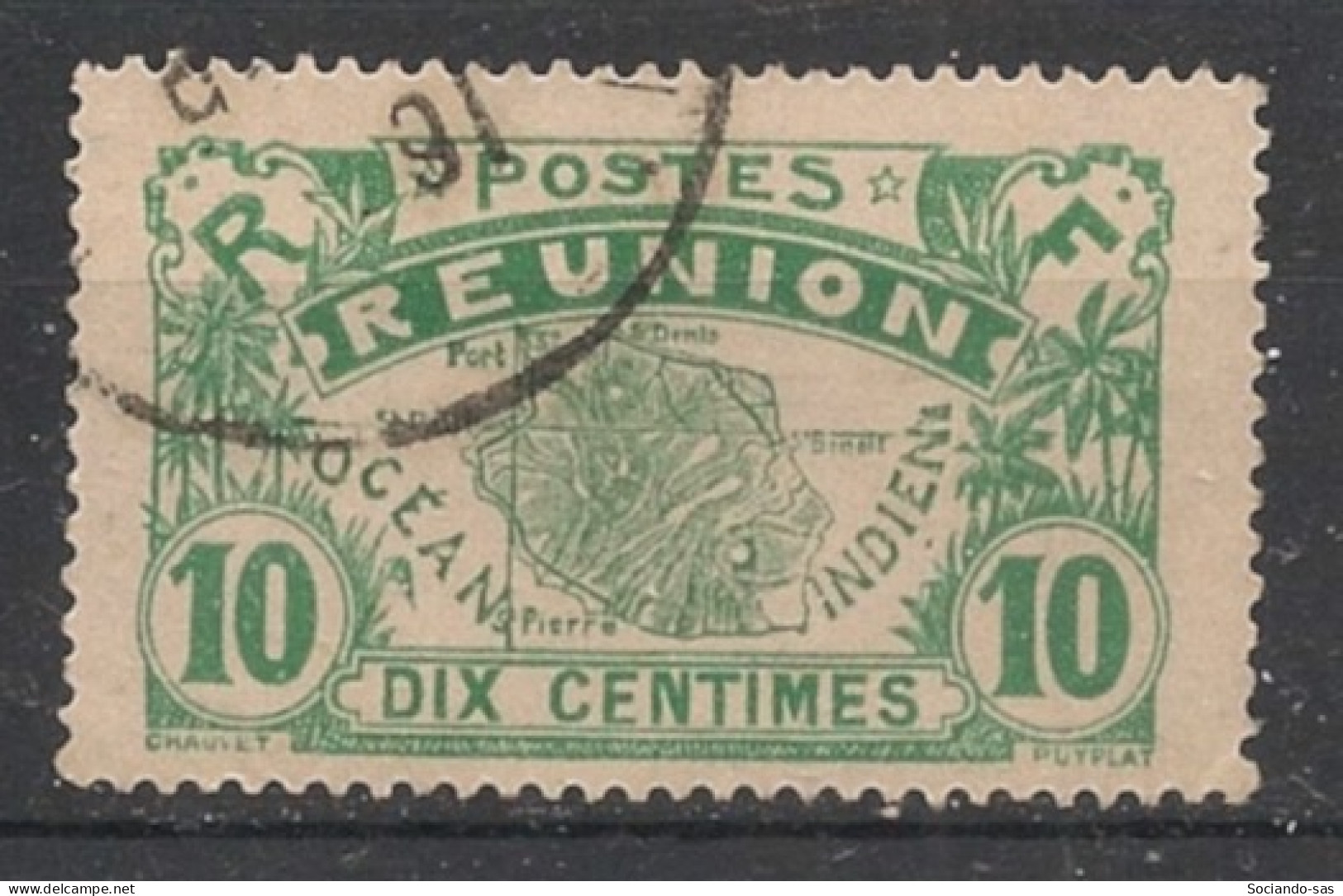 REUNION - 1922-26 - N°YT. 85 - Carte De L'ile 10c Vert - Oblitéré / Used - Oblitérés
