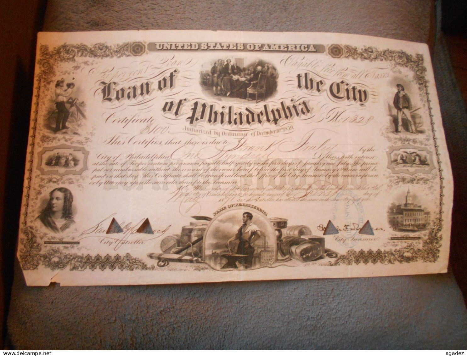 Certificate Loan Of The City Of Philadelphia 1871 - Industrie