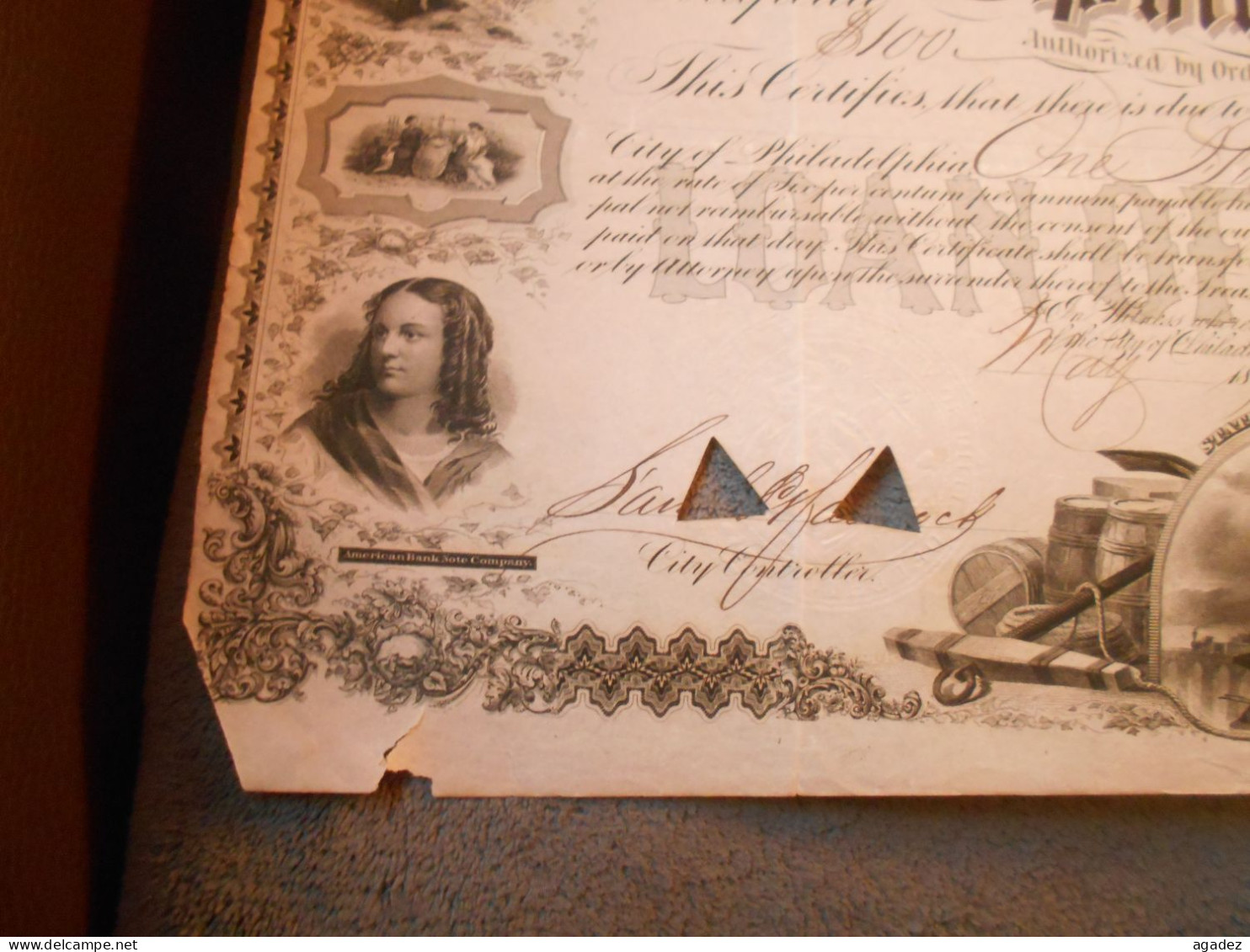 Certificate Loan Of The City Of Philadelphia 1871 - Industrie