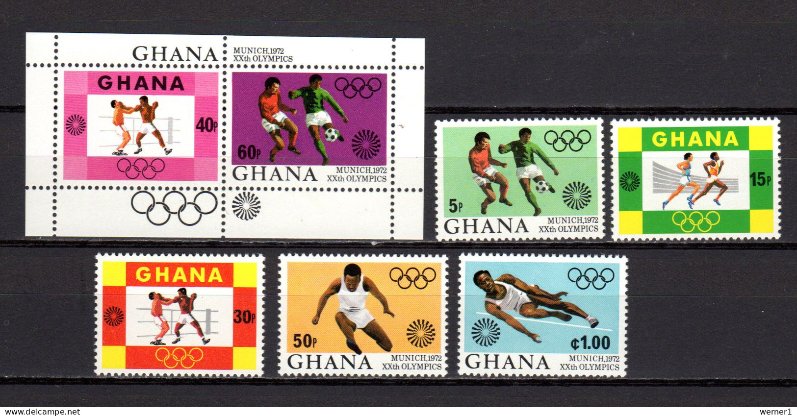 Ghana 1972 Olympic Games Munich, Football Soccer, Boxing, Athletics Set Of 5 + S/s MNH - Ete 1972: Munich