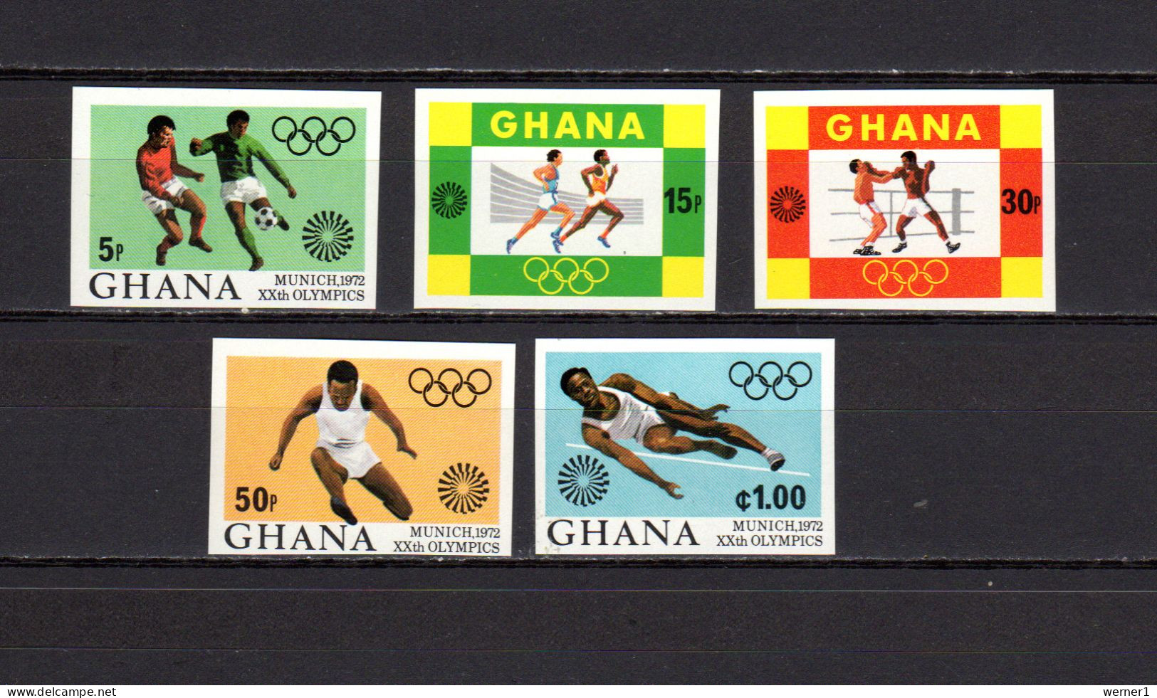 Ghana 1972 Olympic Games Munich, Football Soccer, Boxing, Athletics Set Of 5 Imperf. MNH - Verano 1972: Munich