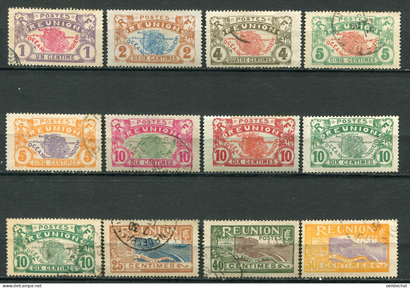 26428 Réunion N°56/60, 84/6, 88, 91, 94° Carte De L'île  1907-22 B/TB - Oblitérés