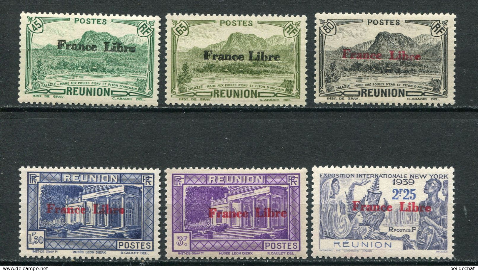 26431 Réunion N°194, 198, 201, 209, 212, 216** Timbres Surchagés FRANCE LIBRE  1943 TB - Unused Stamps