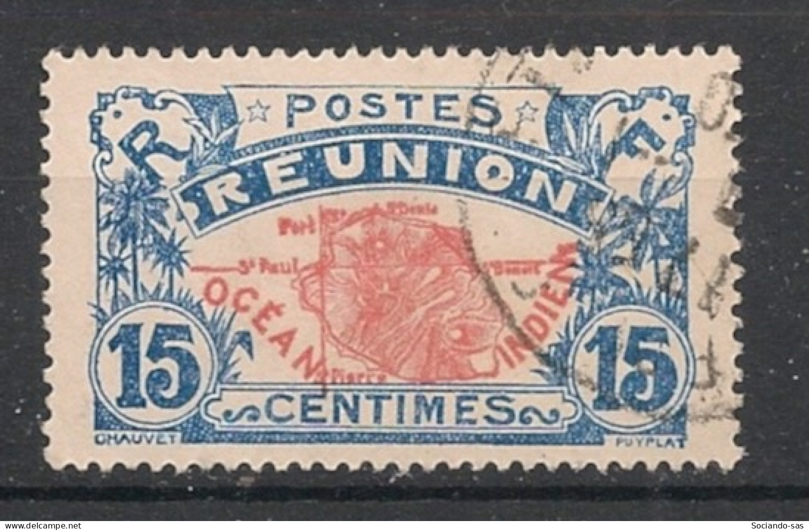 REUNION - 1928-30 - N°YT. 109 - Carte De L'ile 15c Bleu Et Rouge - Oblitéré / Used - Oblitérés