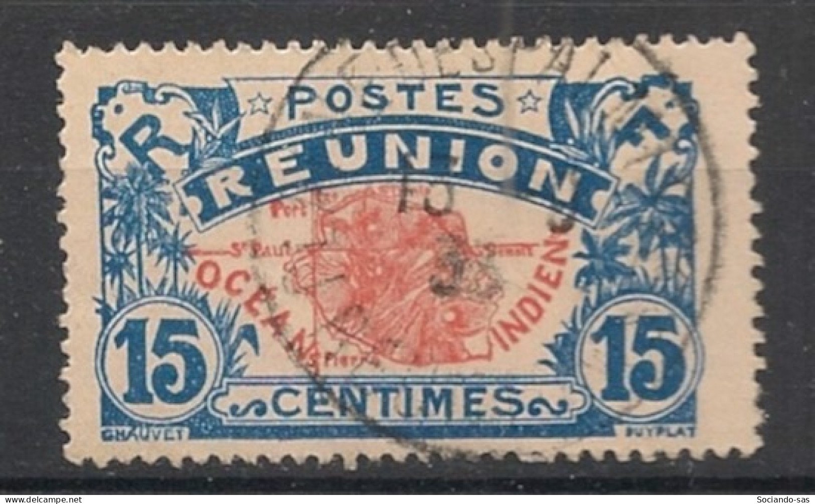 REUNION - 1928-30 - N°YT. 109 - Carte De L'ile 15c Bleu Et Rouge - Oblitéré / Used - Oblitérés