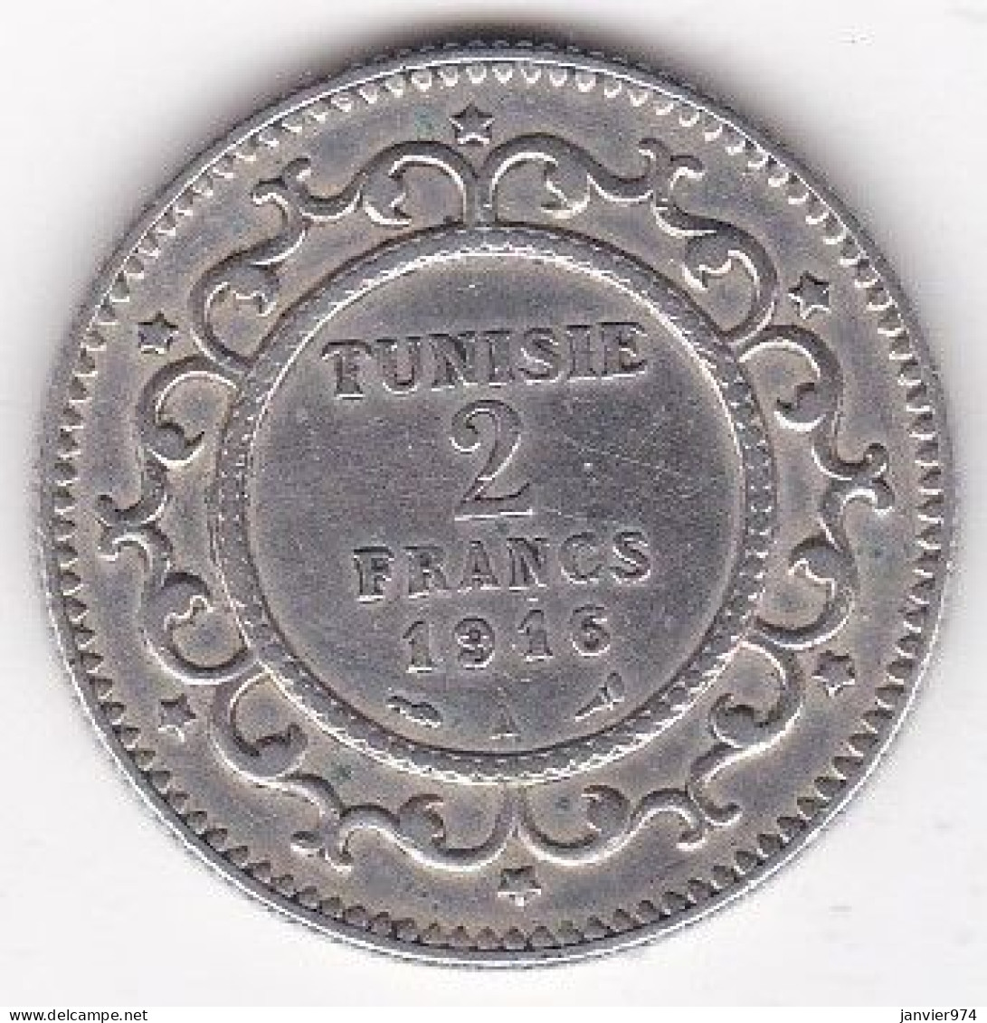 Tunisie Protectorat Français 2 Francs 1916 - AH 1334, En Argent, Lec # 275 - Túnez