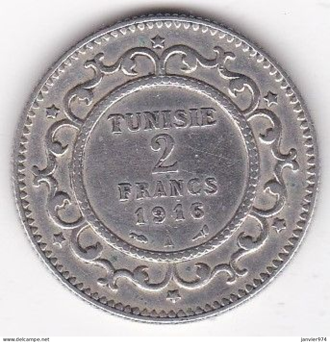 Tunisie Protectorat Français 2 Francs 1916 - AH 1334, En Argent, Lec # 275 - Tunesië