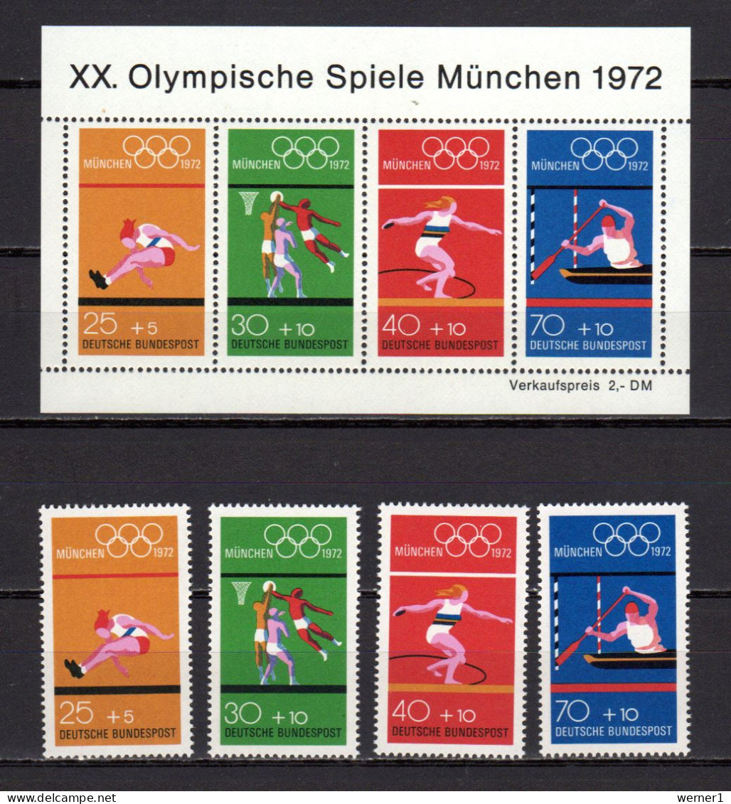 Germany 1972 Olympic Games Munich, Basketball, Rowing Etc. Set Of 4 + S/s MNH - Verano 1972: Munich