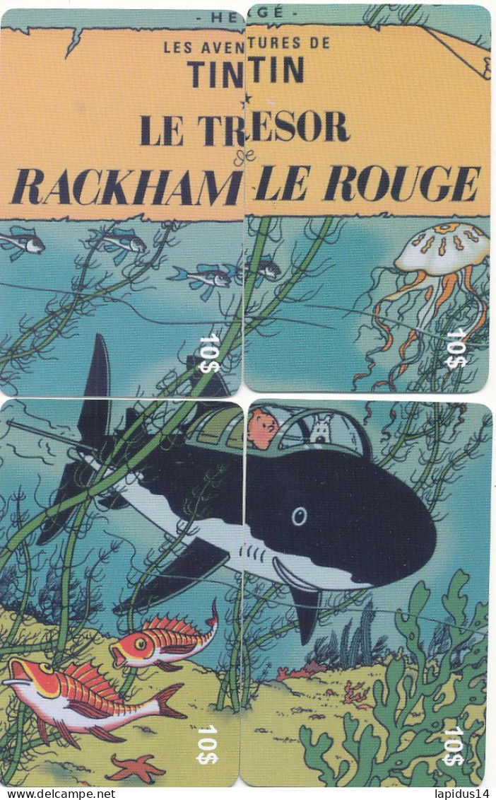 TE 20 / TELECARTE PUZZLE DE 4 CARTES  TINTIN  LE TRESOR DE  RACKHAM  LE ROUGE TIRAGE 500 EX - Fumetti