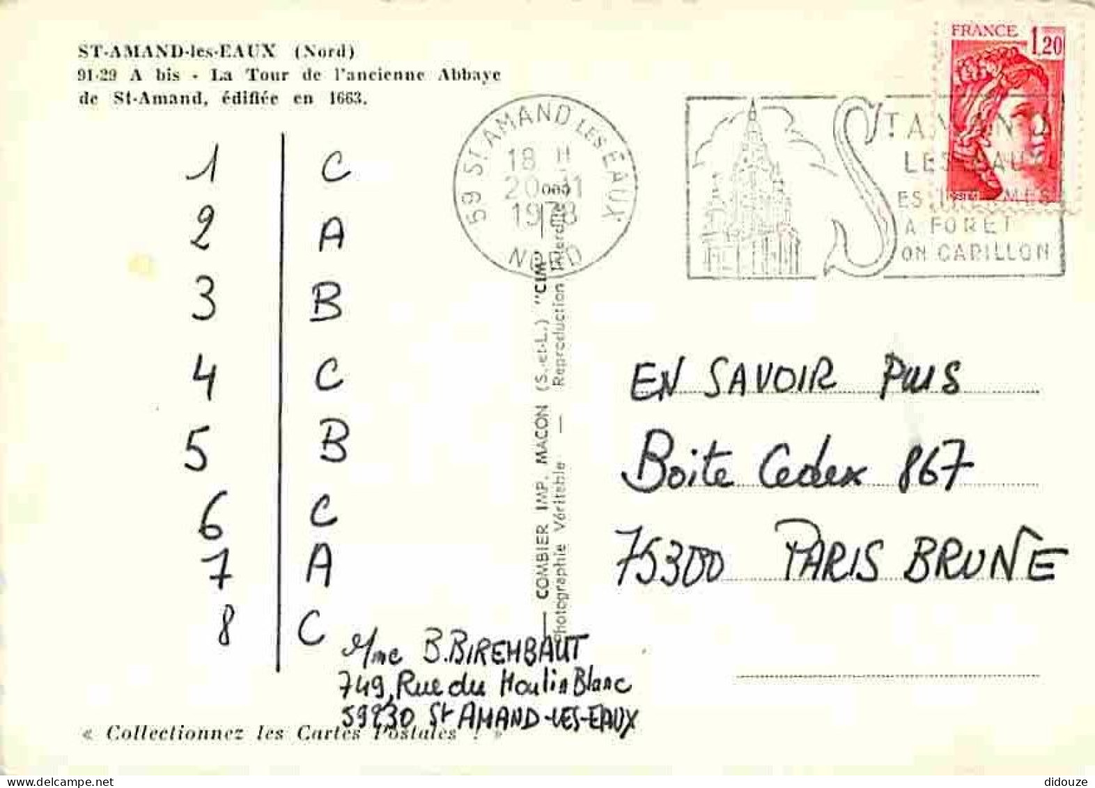 59 - Saint Amand Les Eaux - La Tour De L'ancienne Abbaye - Vue Aérienne - Flamme Postale - CPM - Voir Scans Recto-Verso - Saint Amand Les Eaux