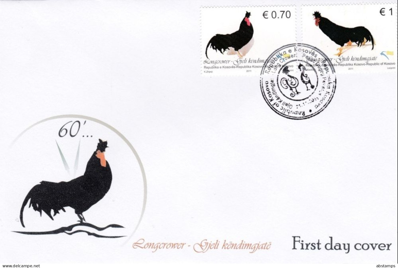 Kosovo Stamps 2011. Fauna, Birds, Longcrowers, Roosters. FDC MNH - Kosovo