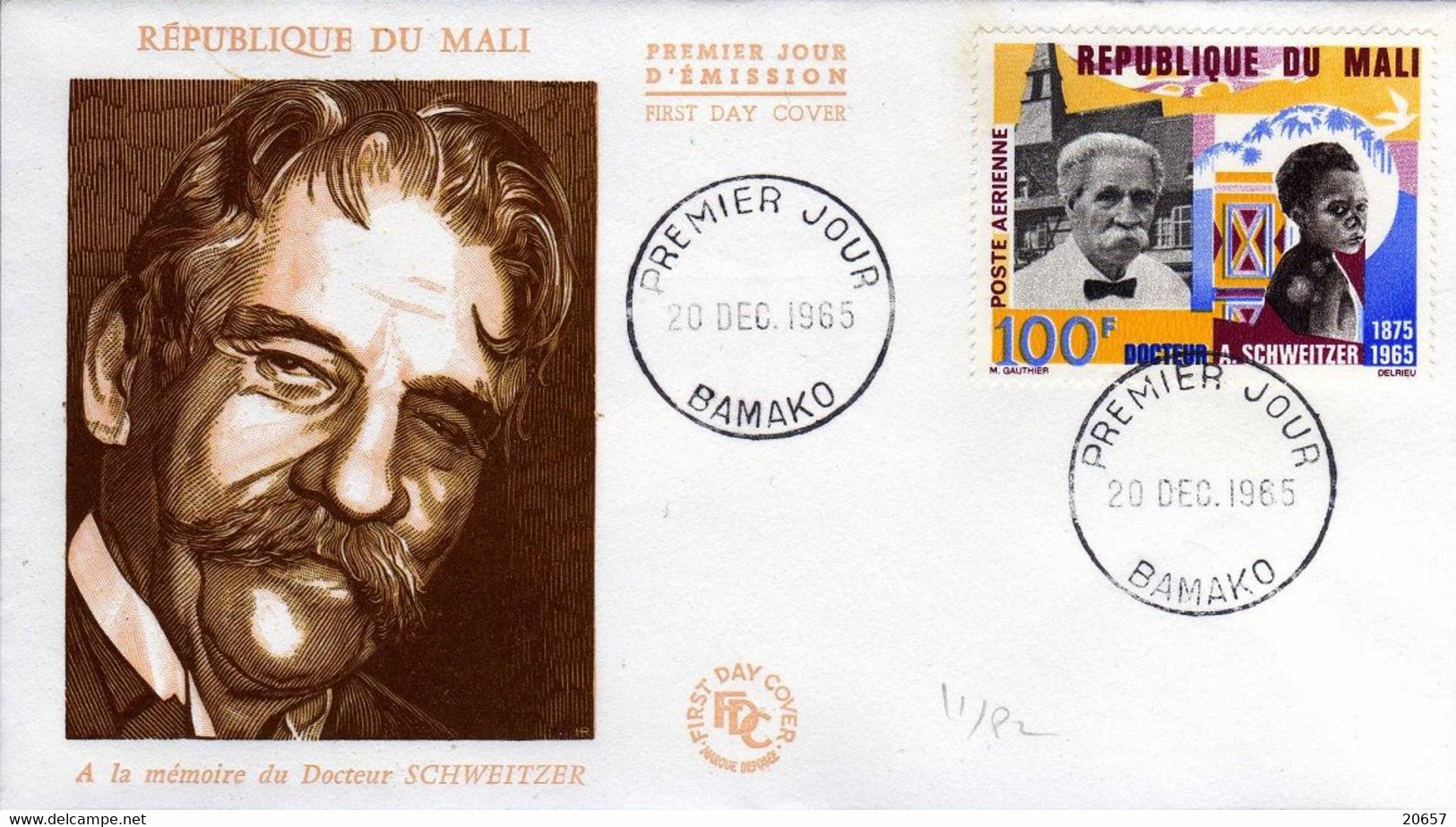 Mali A 032 Fdc Docteur Albert Schweitzer , Medecine , Musique - Albert Schweitzer