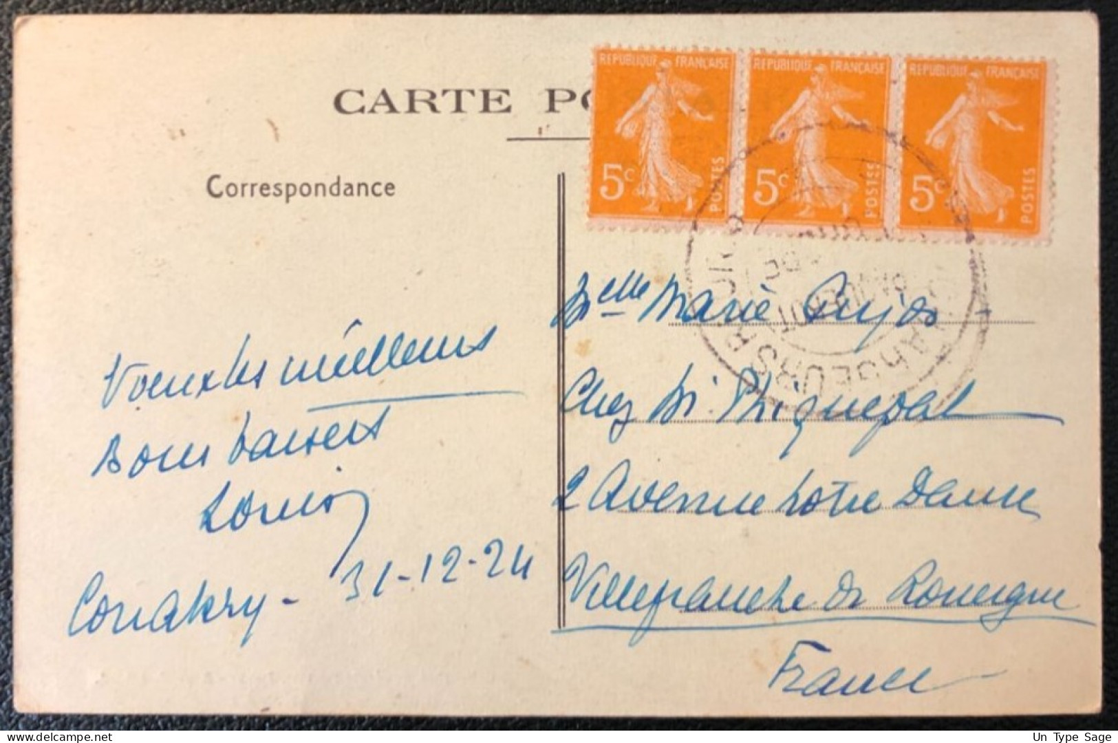 France, Divers Sur CPA (AOF, Guinée) - Cachet Des CHARGEURS REUNIS - 31.12.1924 - (A289) - Posta Marittima