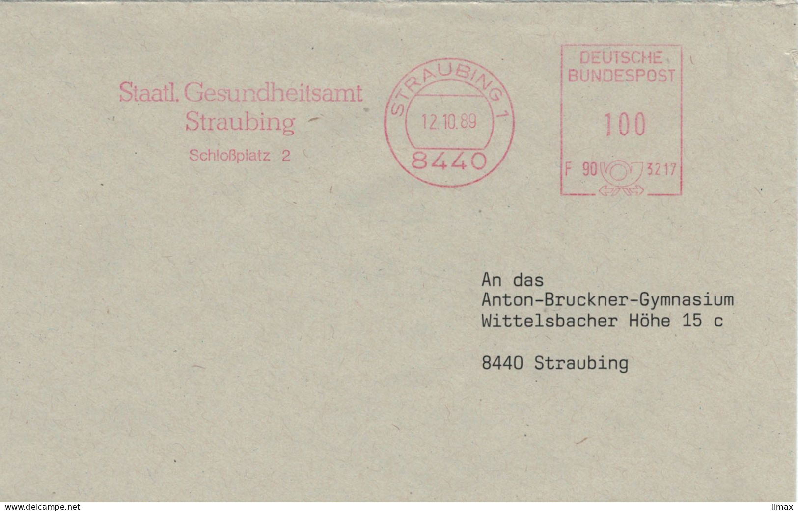 EMA Staatliches Gesundheitsamt 8440 Straubing Schlossplatz 1989 - Maschinenstempel (EMA)