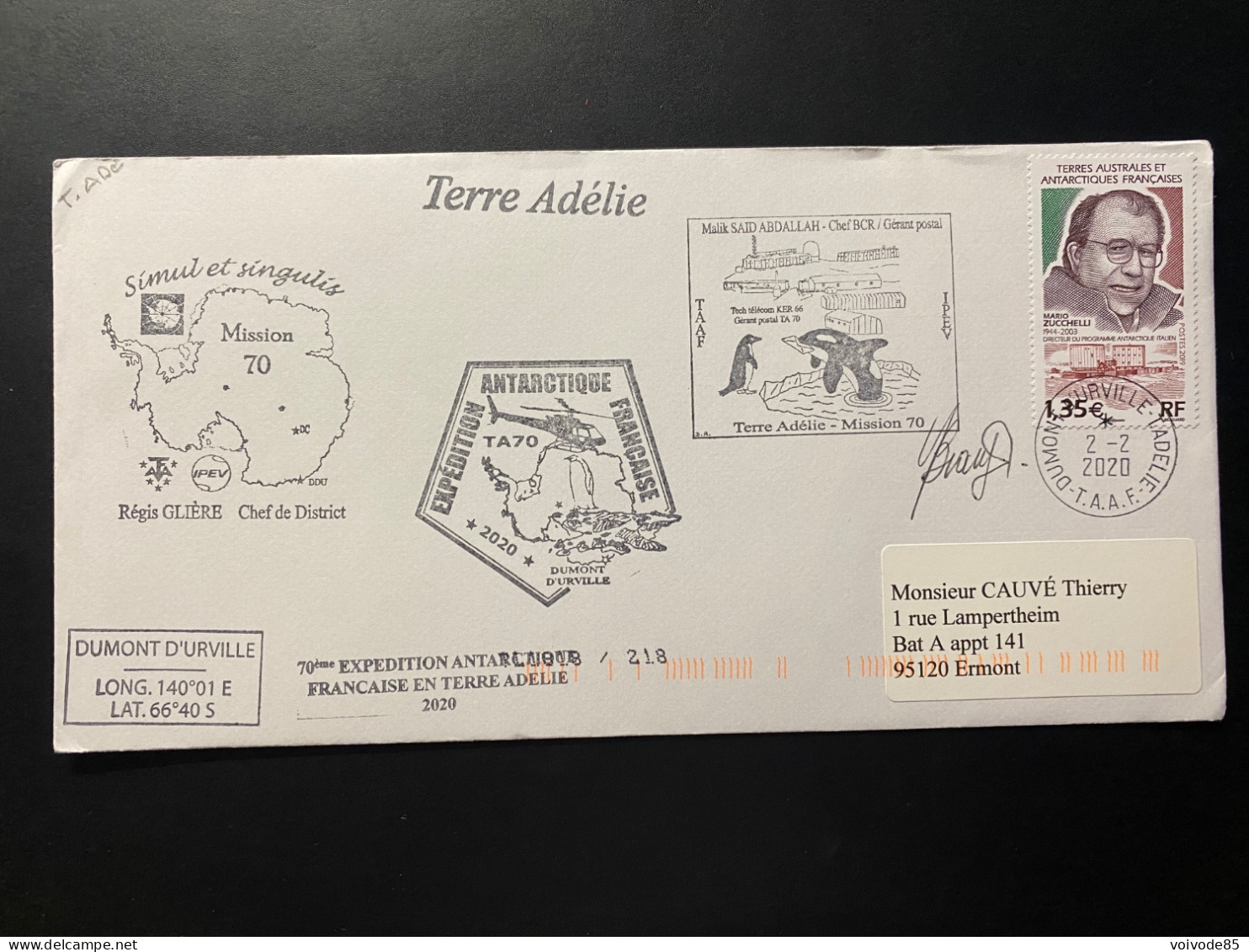 Lettre "Mario Zucchelli" 02/02/2020 - TAAF - Terre Adélie - Cartas & Documentos