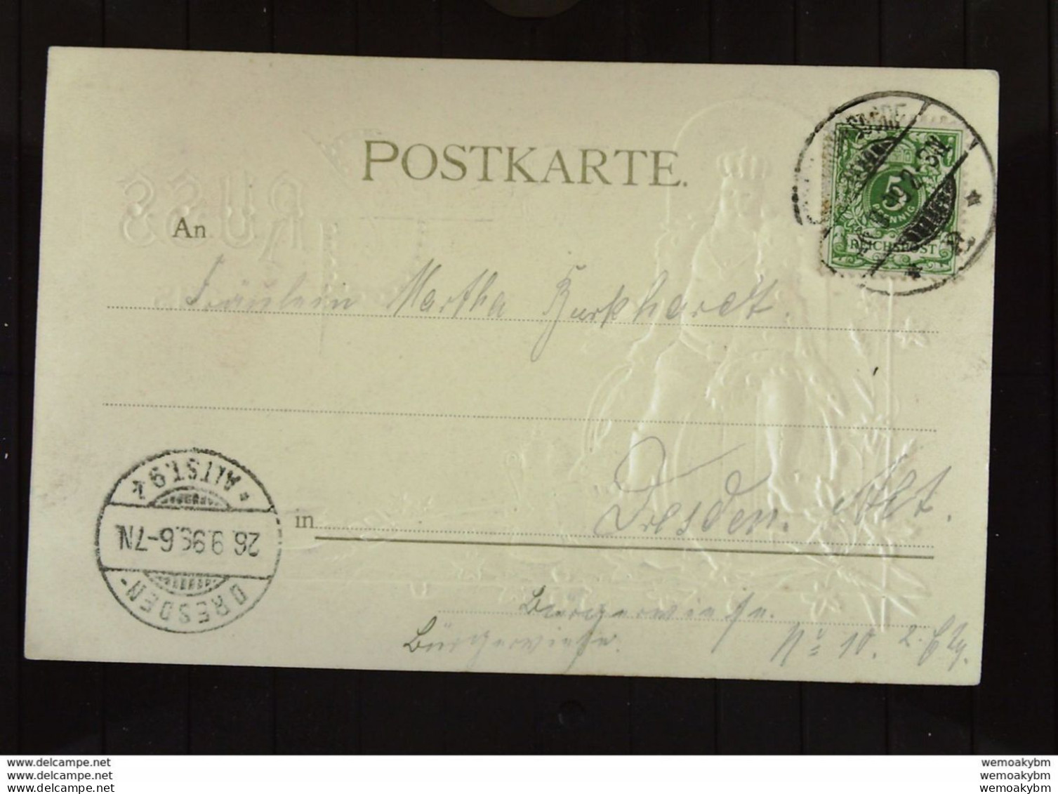 Prägekarte Im Golddruck: "Besten Gruss Aus" Mit Werbung "Hopfen Und Malz Gott Erhalt's" Vom 26.9.1899 Nach Dresden - Souvenir De...