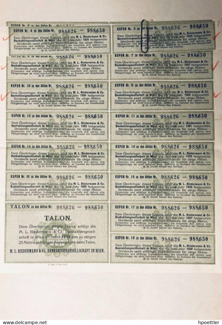 Austria - Vienne 1921 - 25 Aktien Der M. L. Biedermann & Co Bankaktiengesellschaft In Wien - Schumpeter - Bank En Verzekering