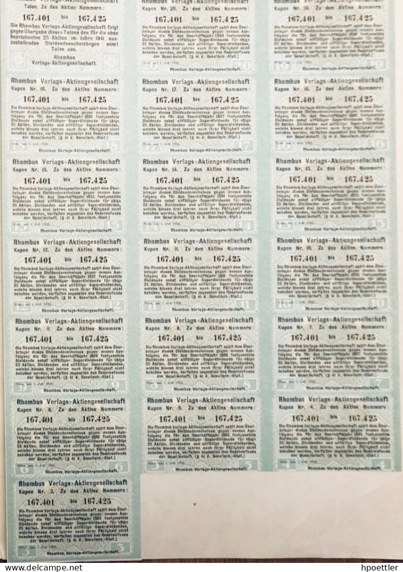 Austria - Vienne 1923 - 25 Aktien RHOMBUS Verlags-Aktiemgesellschaft - Editeur - Imprimerie - Autres & Non Classés