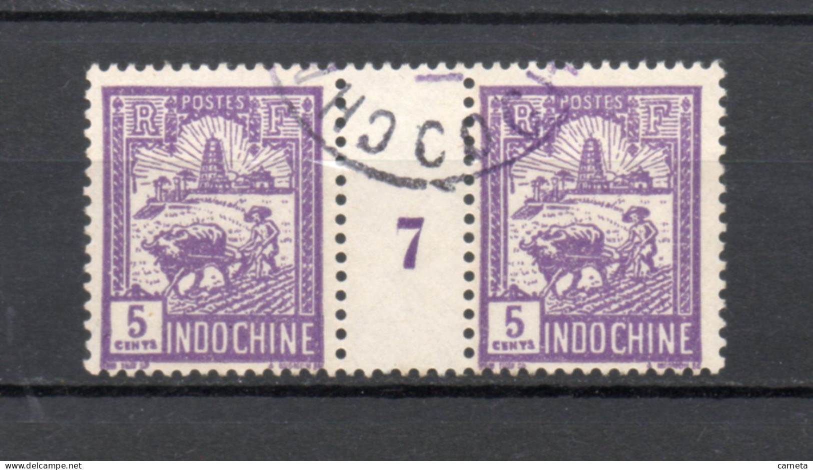 INDOCHINE  N° 131 MILLESIME 7   OBLITERE  COTE 11.00€   AGRICULTURE LABOUREUR - Used Stamps