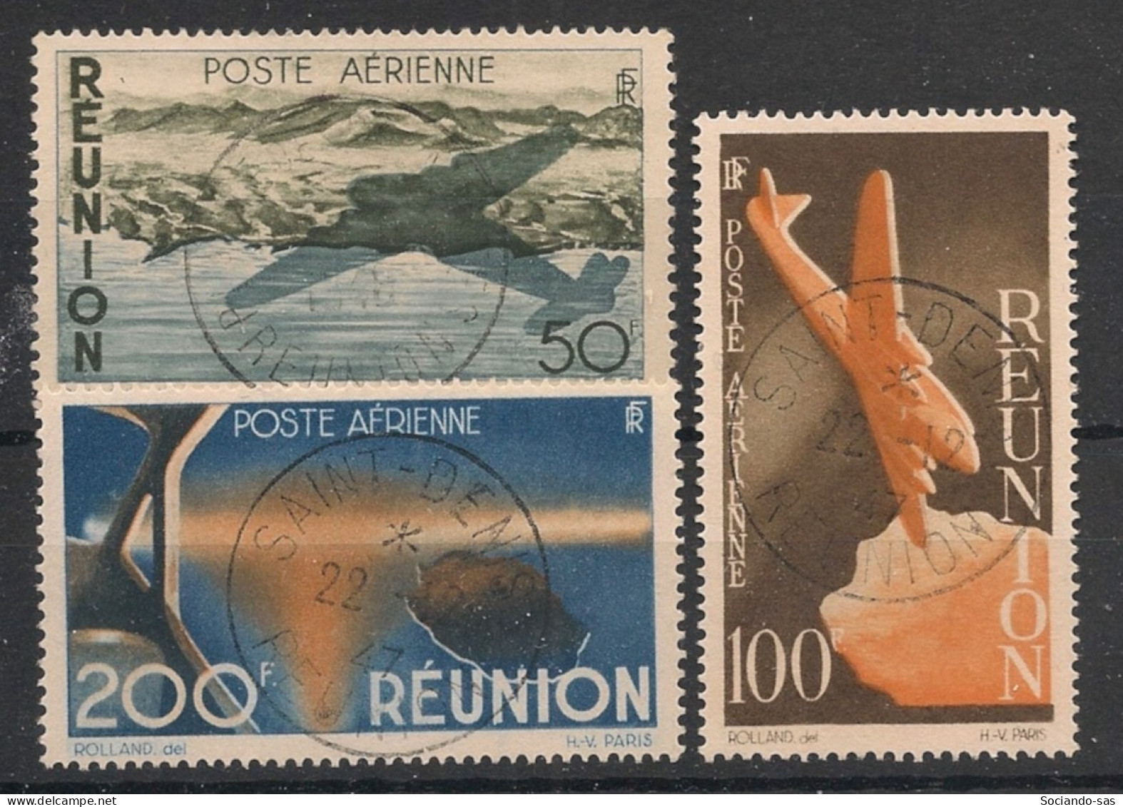 REUNION - 1947 - Poste Aérienne PA N°YT. 42 à 44 - Série Complète - Oblitéré / Used - Airmail