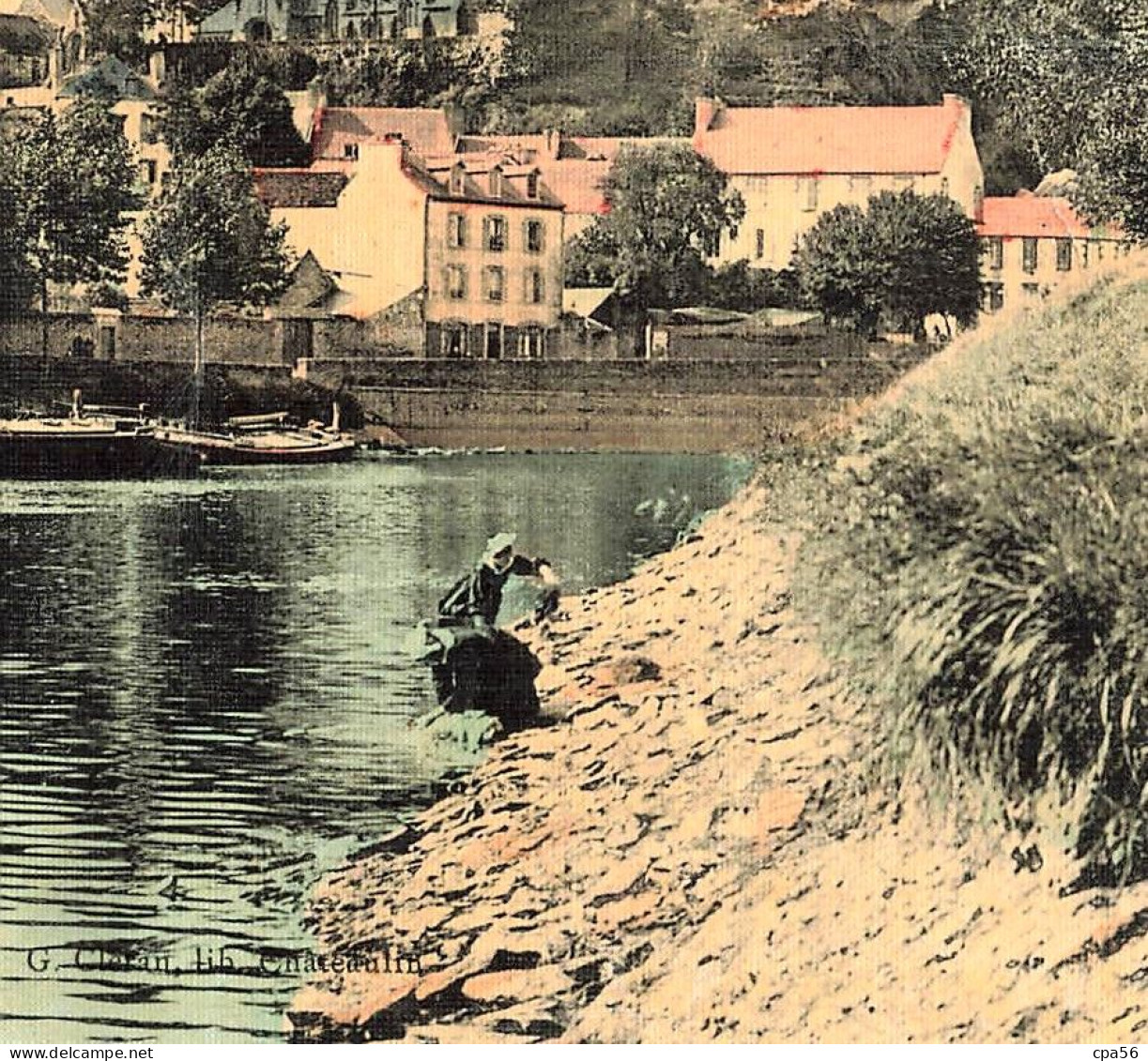 CHATEAULIN - Les Bords Du Canal - Carte Colorisée Toilée - Laveuses - Lavandières - Châteaulin